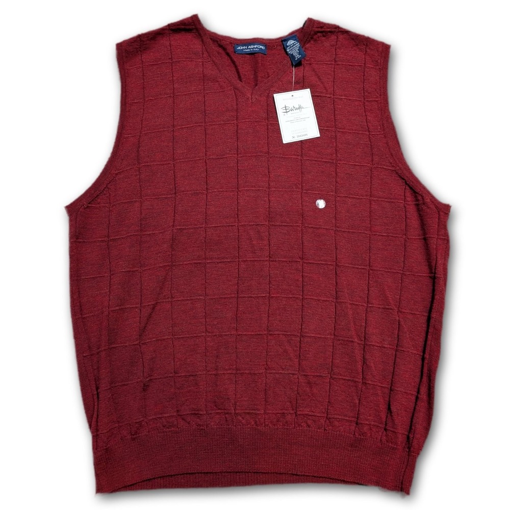 John Ashford Mens Sweater Red XXL Made In Italy Zegna Baruffa Merino Wool V-Neck